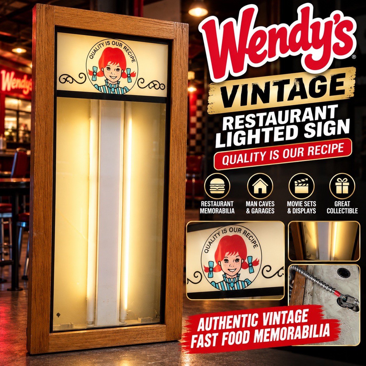 Vintage Wendy’s Restaurant Lighted Sign Display Quality Is Our R