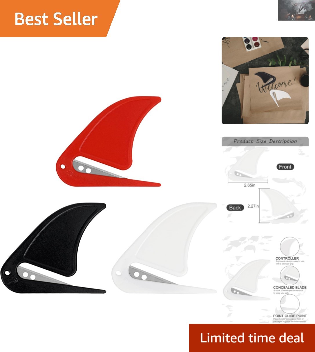 Elegant 3-Piece Letter Opener Set with Concealed Sharp Blade for Safe Use