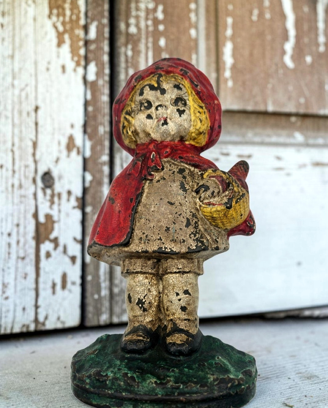 Antique Hubley Cast Iron Grace Drayton Little Red Riding Hood Doorstop Org Paint