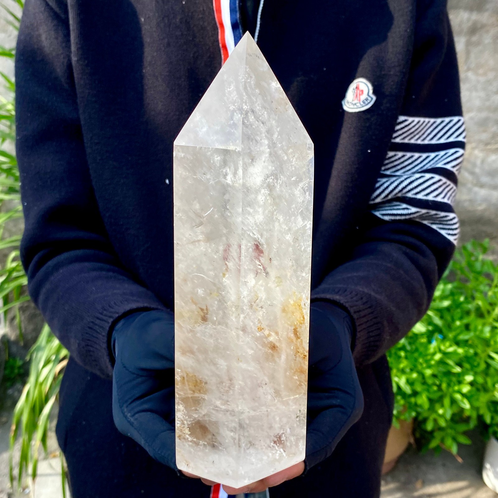 4.14LB Natural clear white crystal obelisk Crystal energy column Reiki healing