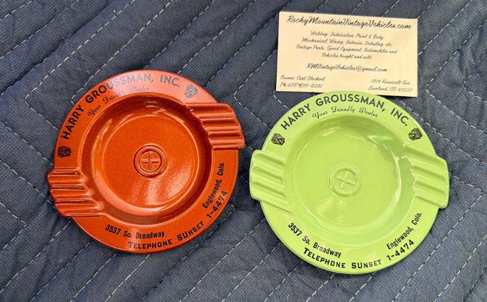 Vintage Pair Harry Groussman Ford Dealership Ashtrays Englewood CO Advertising