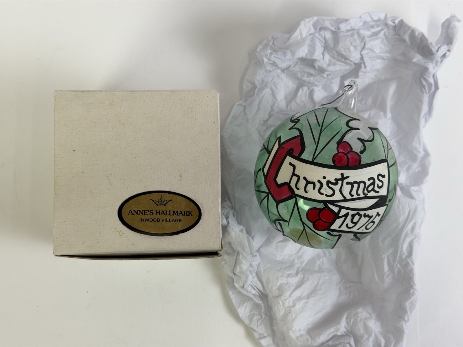 Vintage 1976 Anne’s Hallmark Glass Christmas Ornament Hand Painted Mouth Blown
