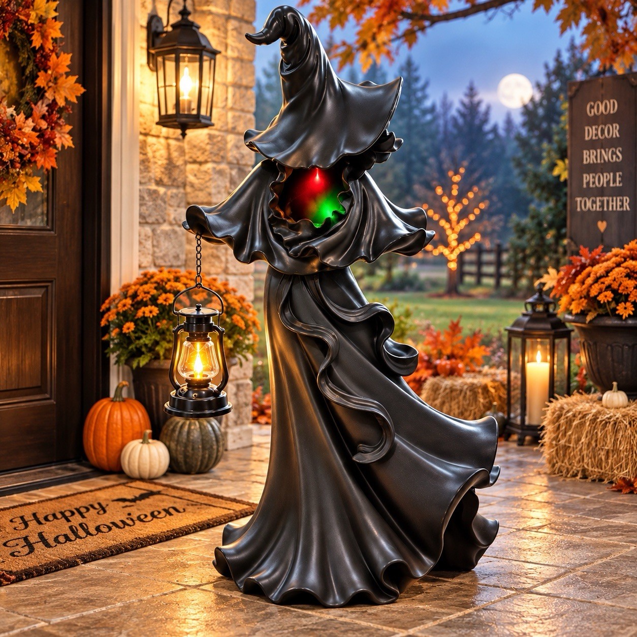 RARE Cracker Barrel 36” Black Witch Solar Lantern Lighted LED 3 Ft Halloween