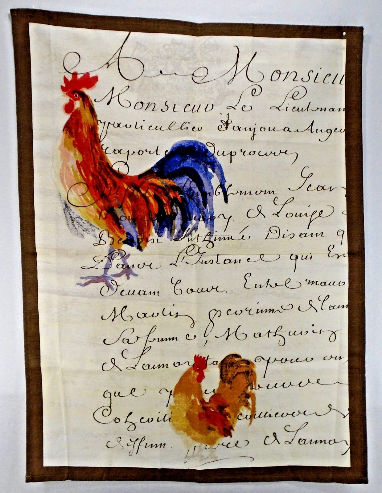 Williams Sonoma Rooster Script Kitchen Towel Cotton Linen Blend Italy 22x29\
