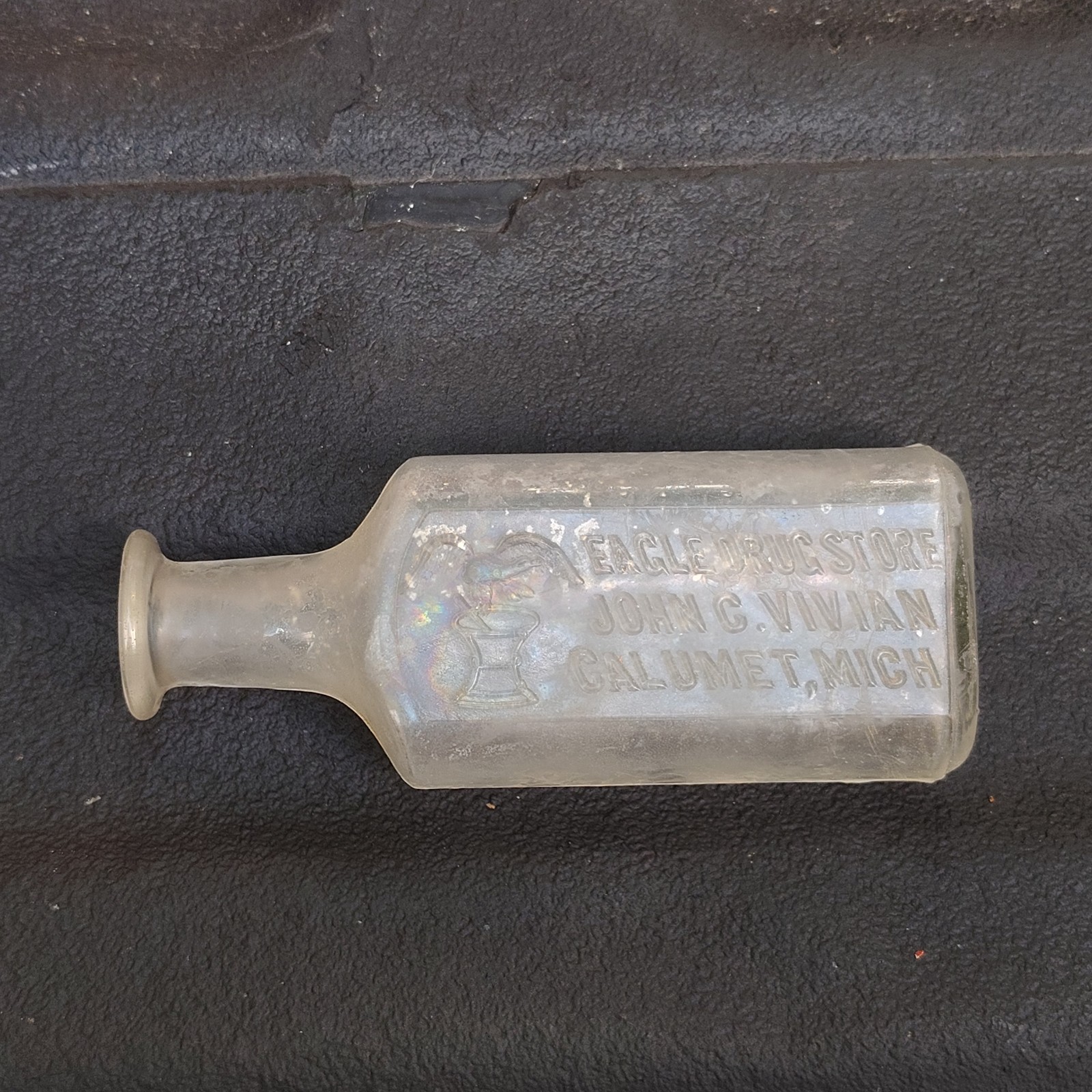 Antique CALUMET MICH Drugstore Bottle Eagle Drug Store John C Vivian