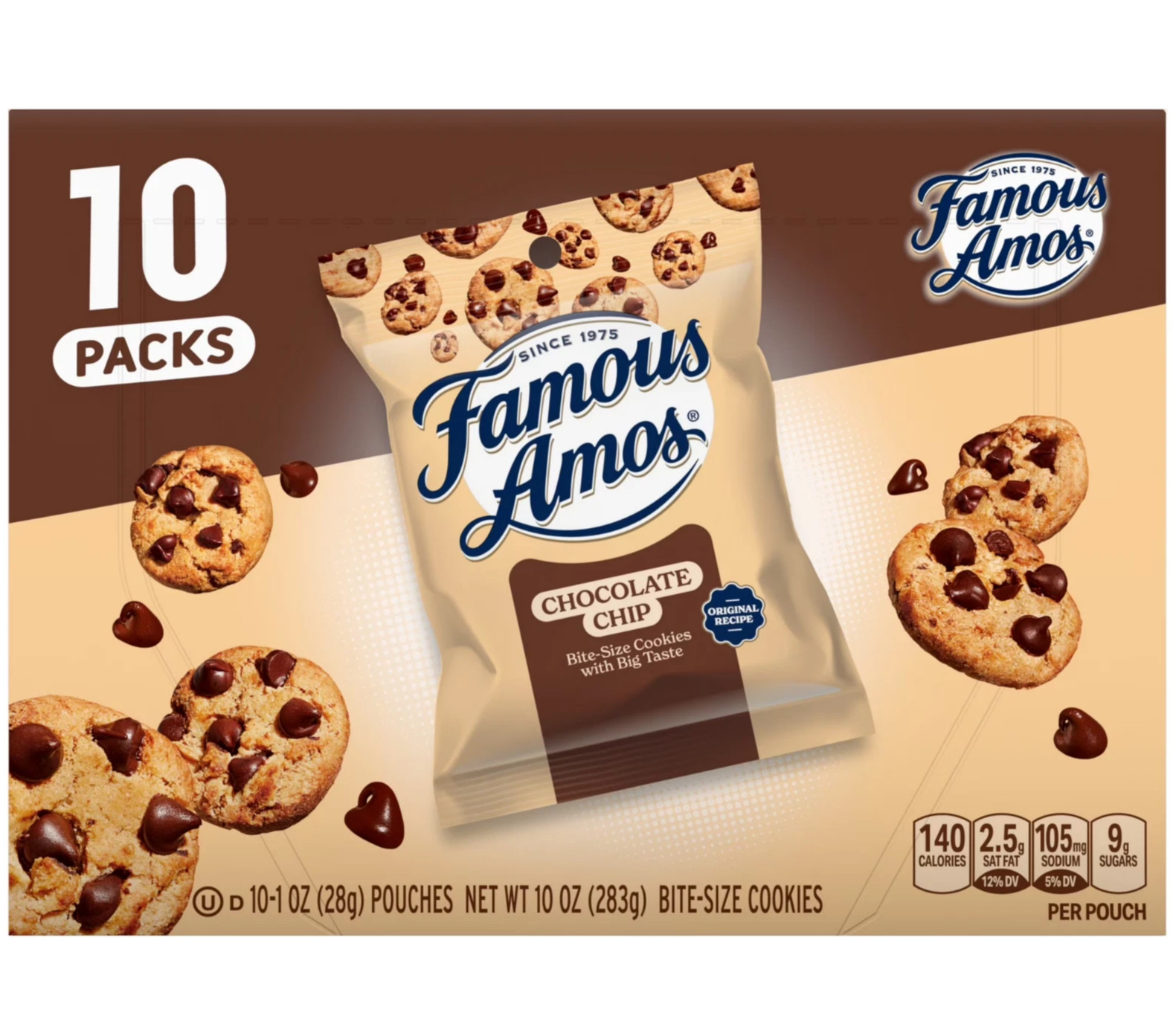 Famous Amos Classic Chocolate Chip Cookies, 10 Pack Box 1oz Bag