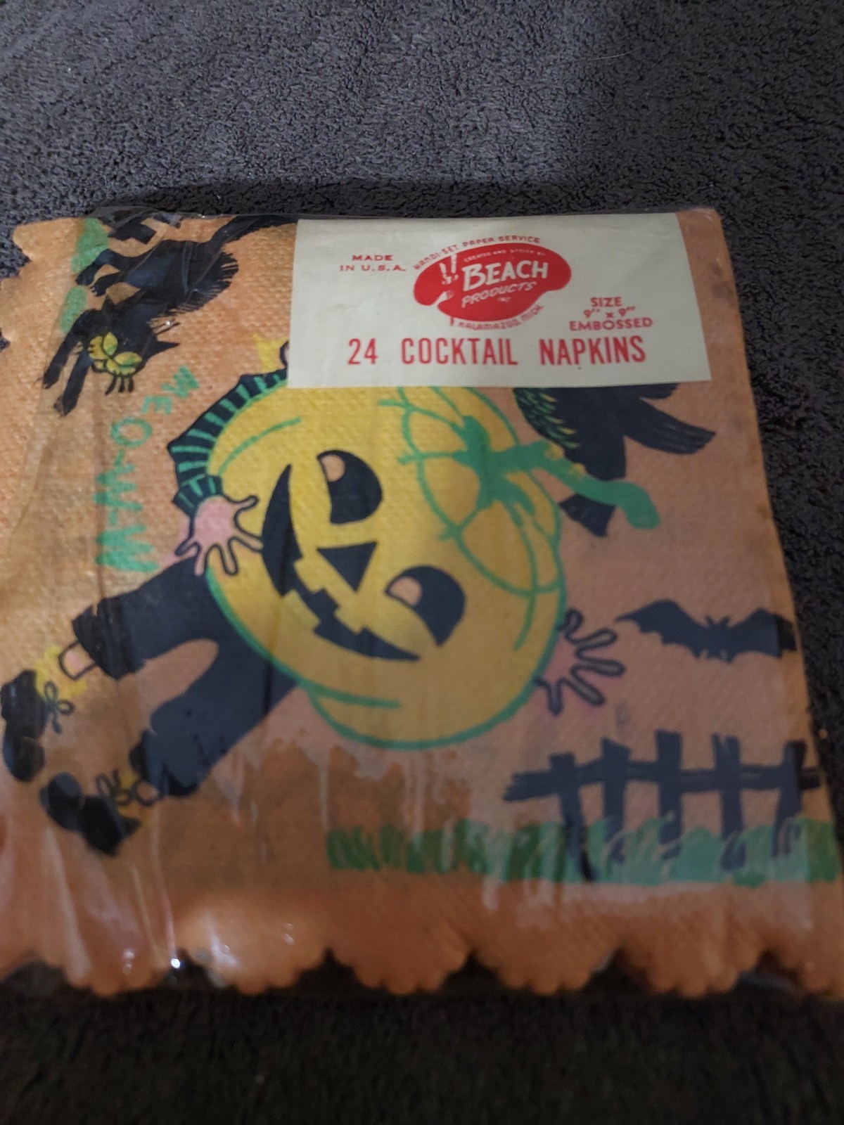 Vintage Package Of 24 Cocktail Napkin  Boy Hilding A Pumpkin 1950s
