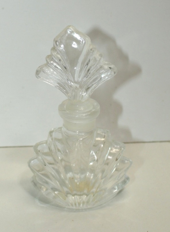 Vintage MCM Art Deco Style Pressed Glass Perfume Bottle