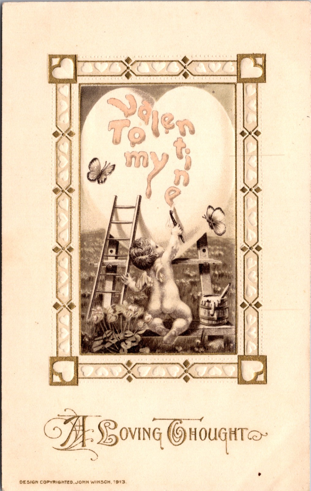 Artist Signed Valentine Postcard John Winsch A Loving Thought 1913