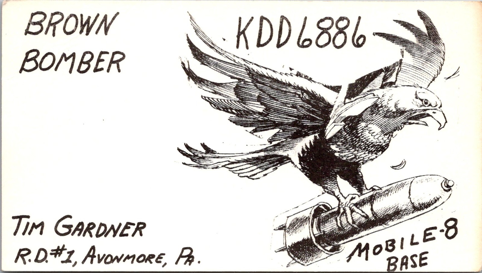 Tim Gardner Avonmore PA Vintage QSL Ham Radio Card 5P21-28