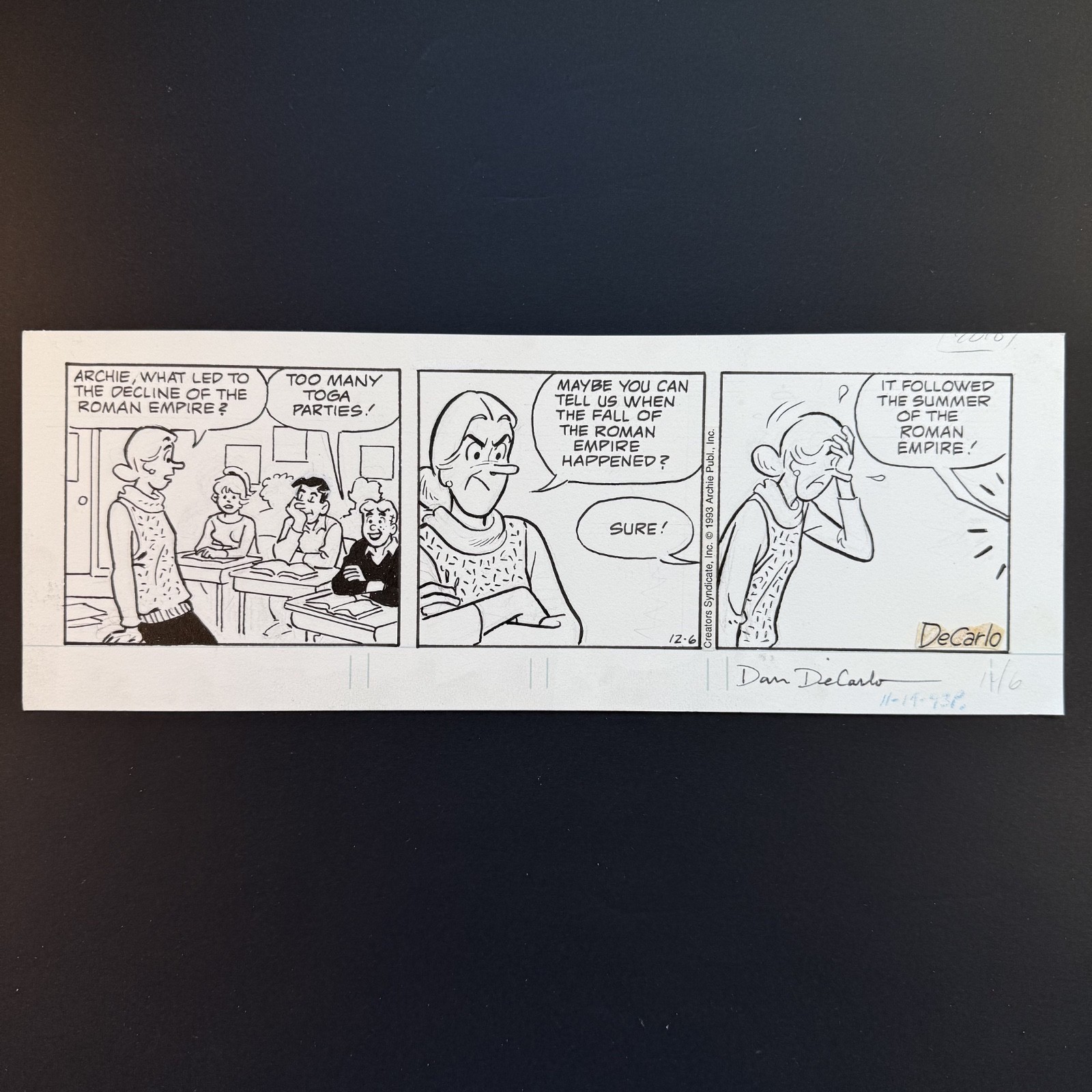 Archie Original Comic Art Signed Dan DeCarlo Riverdale High Jughead Betty 1993