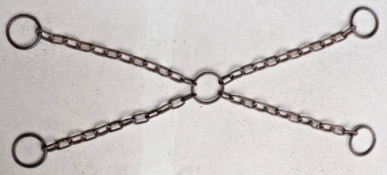 ANTIQUE HAND FORGED WROUGHT IRON 4 WAY LIVESTOCK HOBBLES SHACKLE CHAIN FARM TOOL