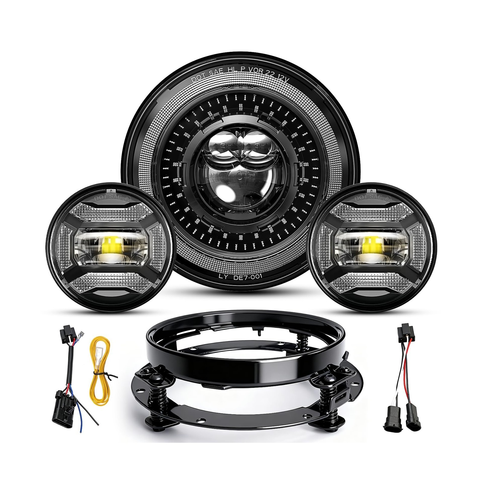M MIBAHE 1000% Brighter 7 inch LED Headlight with 4.5 Inch Fog Lights Motorcy... M MIBAHE 1000% Brighter 7 inch LED Headlight with 4.5 Inch Fog Lights Motorcy...