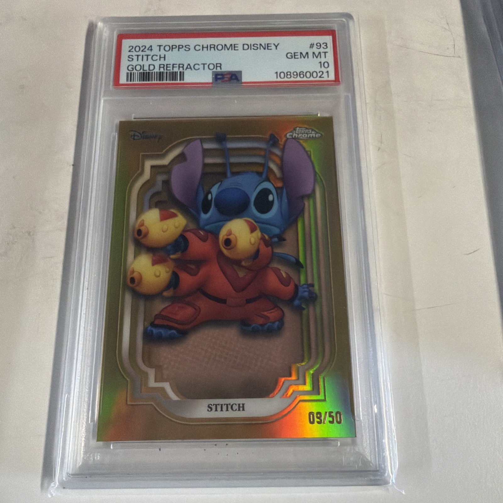 2024 Topps Chrome Disney #93 Stitch Gold Refractor /50 PSA GEM MT 10 Pop 10