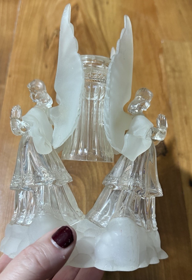 Vintage Plastic Frosted Angel Candle holders 6.5\