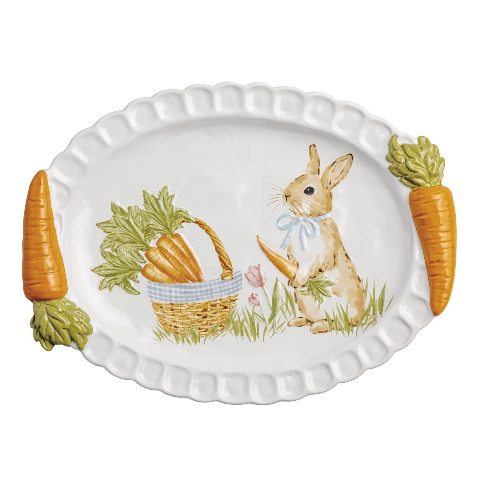 Mud Pie Easter Carrot Handle Platter, White