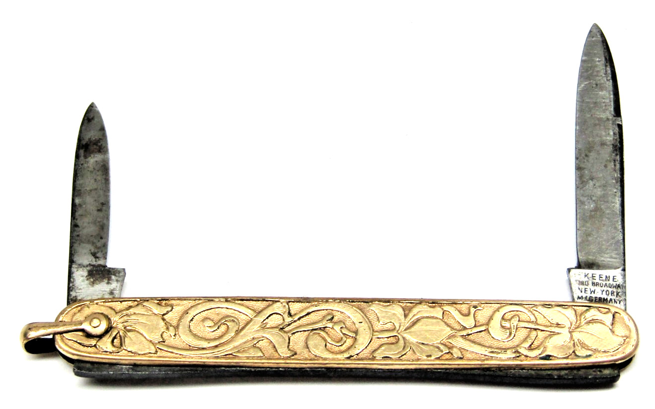 Vintage Keene 2 Blade Pen Knife Gold Plated 180 Broadway New York MI Germany