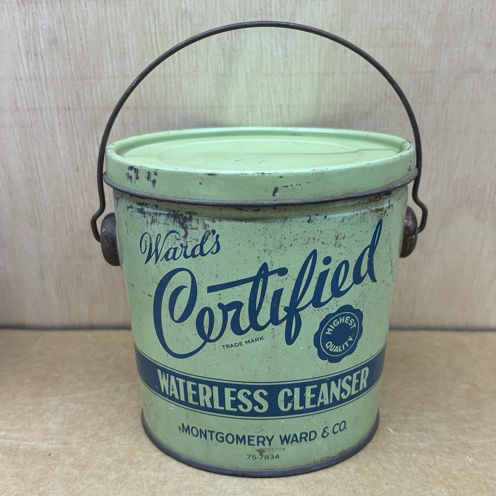 Antique Vintage Montgomery Ward & Co. Waterless Cleaner Small Bucket Pail Tin