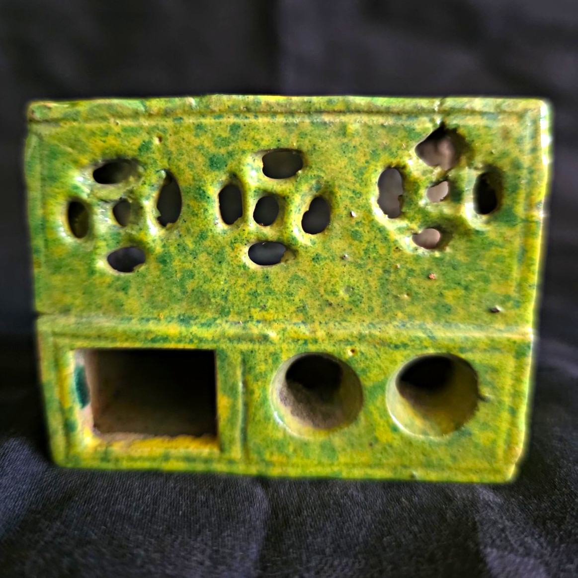 19th Century Vintage Green Glazed Ceramic Brush Pot