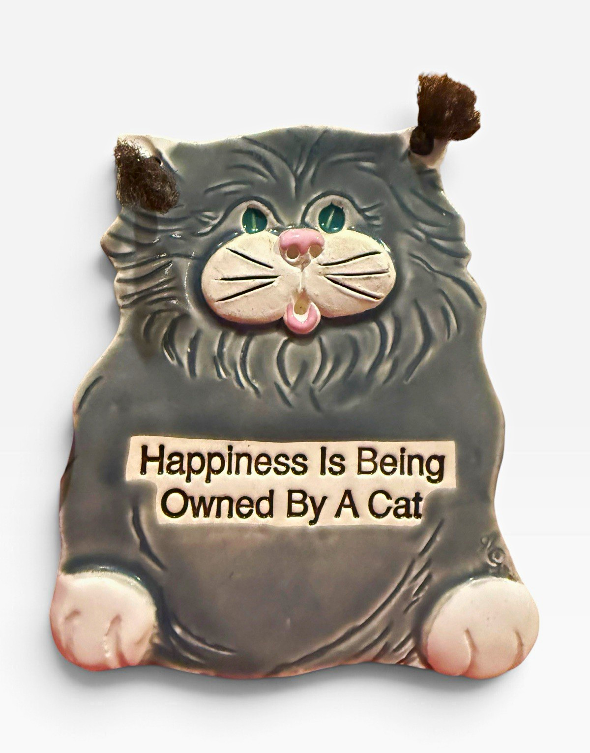 Vintage 1994 Smoky Mountain Pottery Cat Wall Plaque “Happiness Is Being Owned”