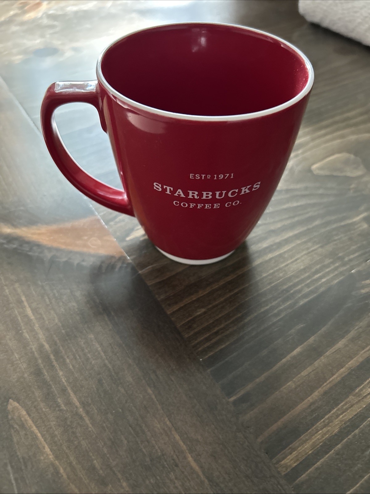 Vintage 2007 Starbucks Holiday Barista Red Coffee Mug 18 oz Abbey Est 1971
