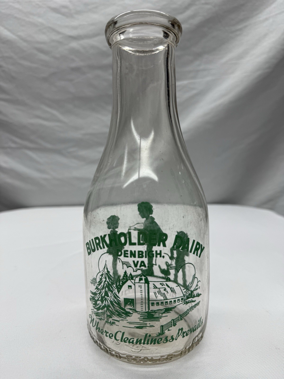 Antique Green Pyro Quart Milk Bottle, \