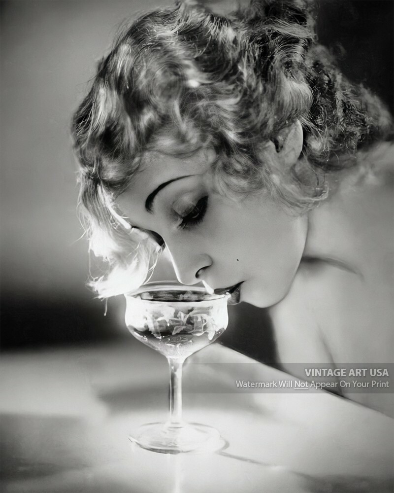 Vintage 1920s Photo Art Woman Sipping Champagne 8x10 Photo Roaring 20s Bar Art