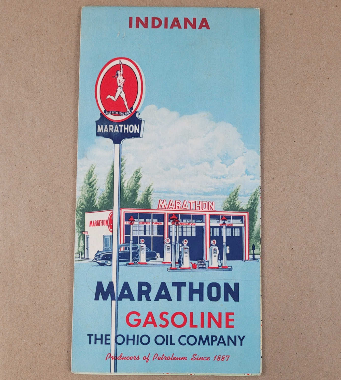 1956 Marathon Oil Indiana Vintage Road Map Gas and Oil Advertising Petroliana