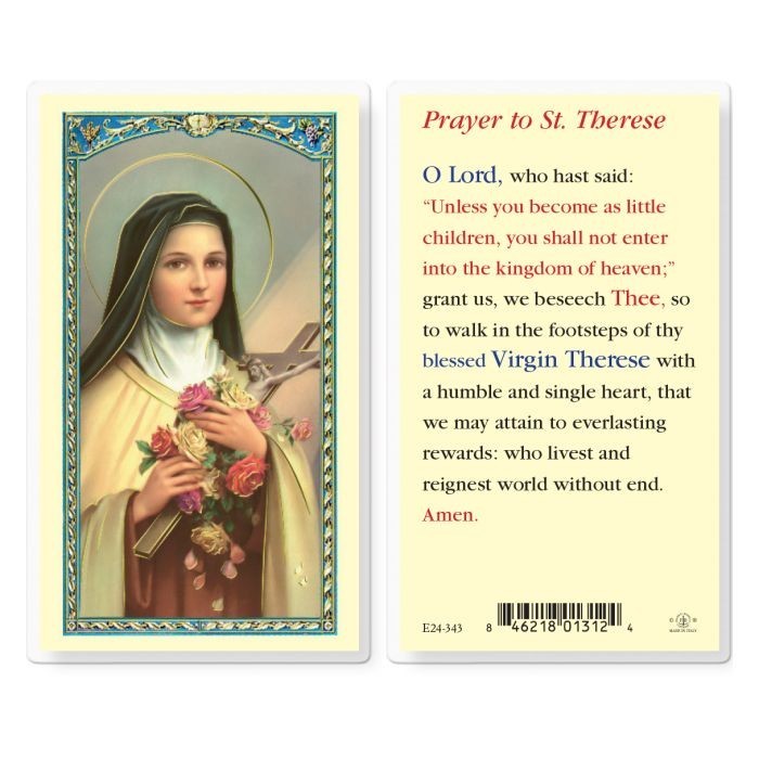 Prayer to St Theresa (Therese the Little Flower) - Laminated Holy Card 343