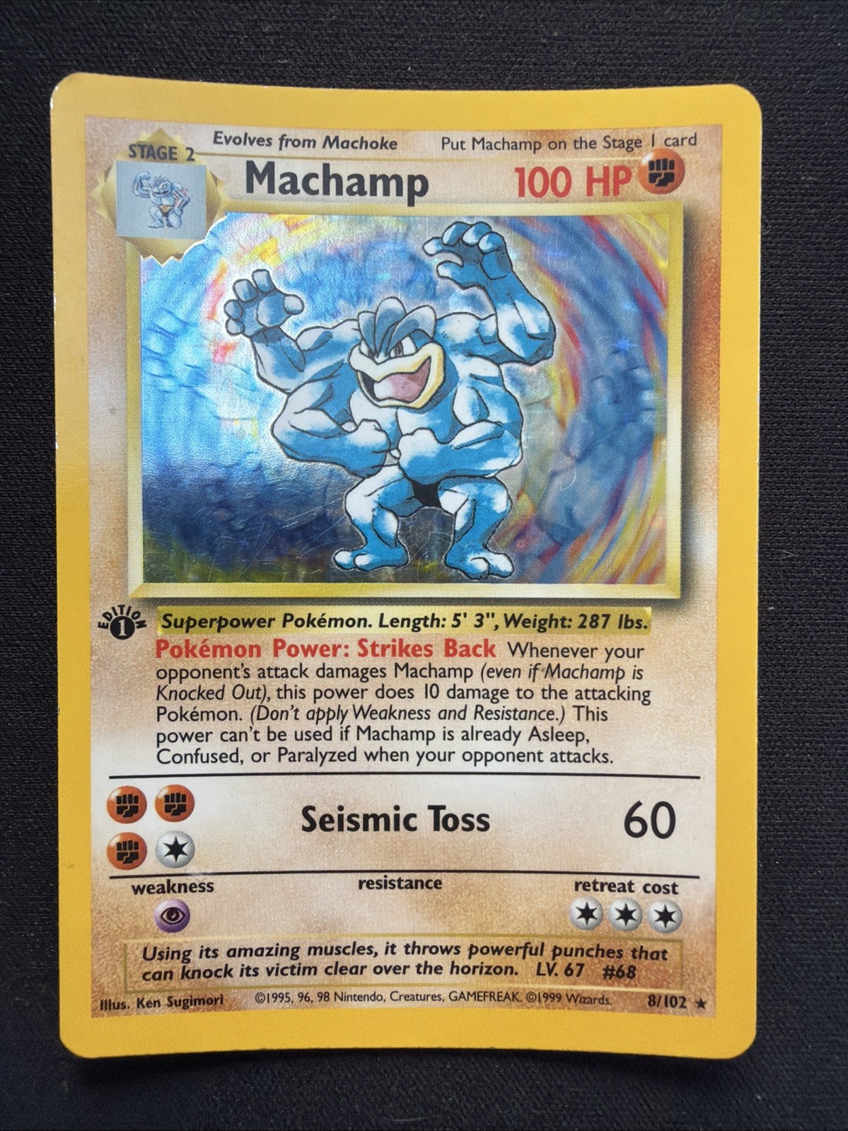 Pokémon TCG Machamp Holo Card Base Set 1st Edition 8/102 LP