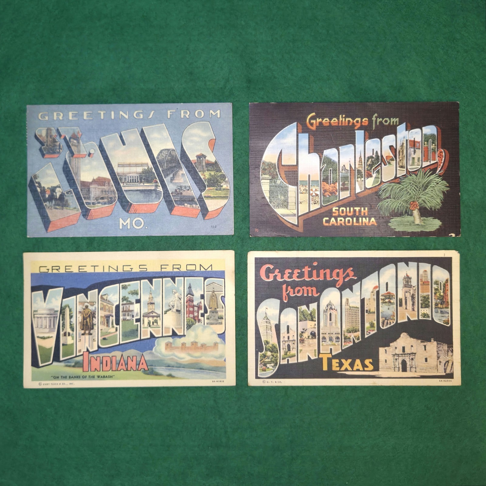 Lot 4 Large Letter Greetings From Linen Postcards 1940 Curt Teich Tichnor Used