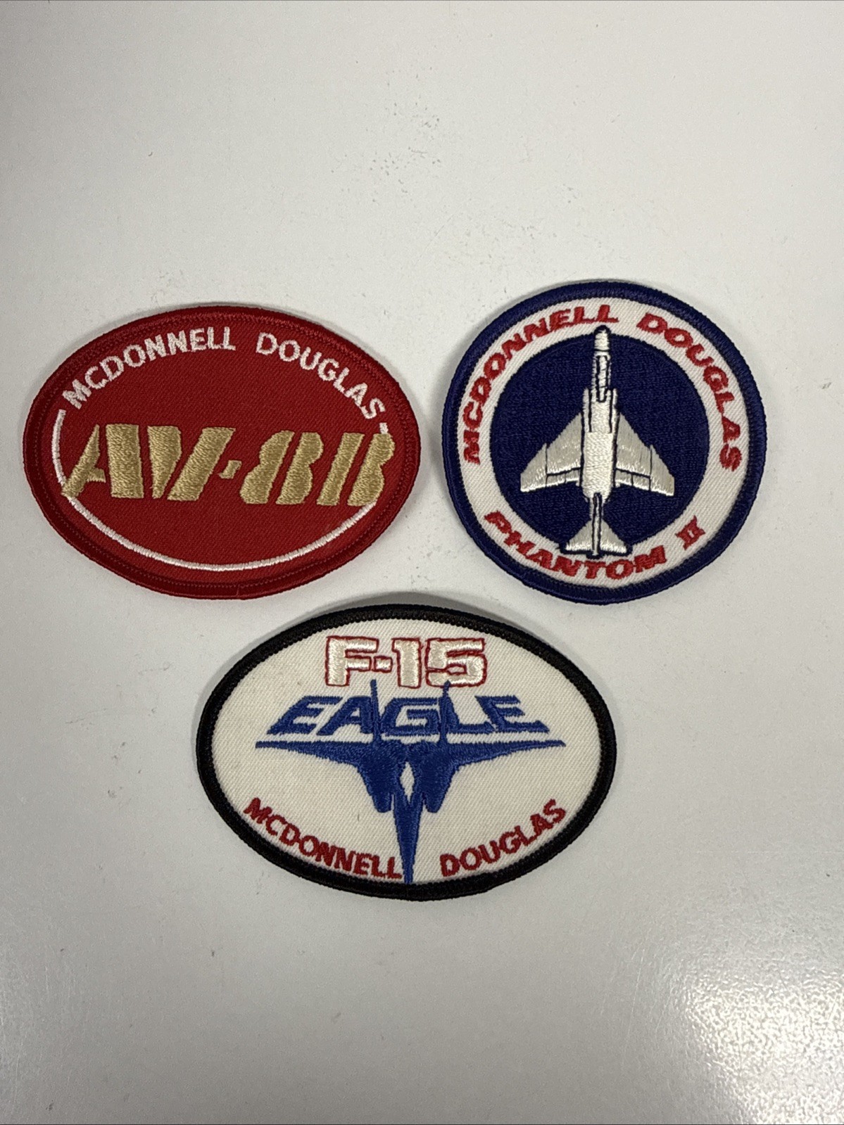 Vtg McDonnell Douglas Patches Lot of 3 Phantom II, AV-8B, F-15 Embroidered
