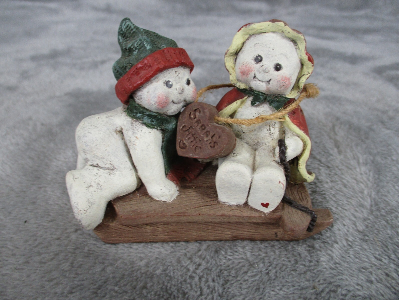 Sarah's Attic 1991 Forever Frolicking Friends #803 Snowman Sled Figurine Vintage