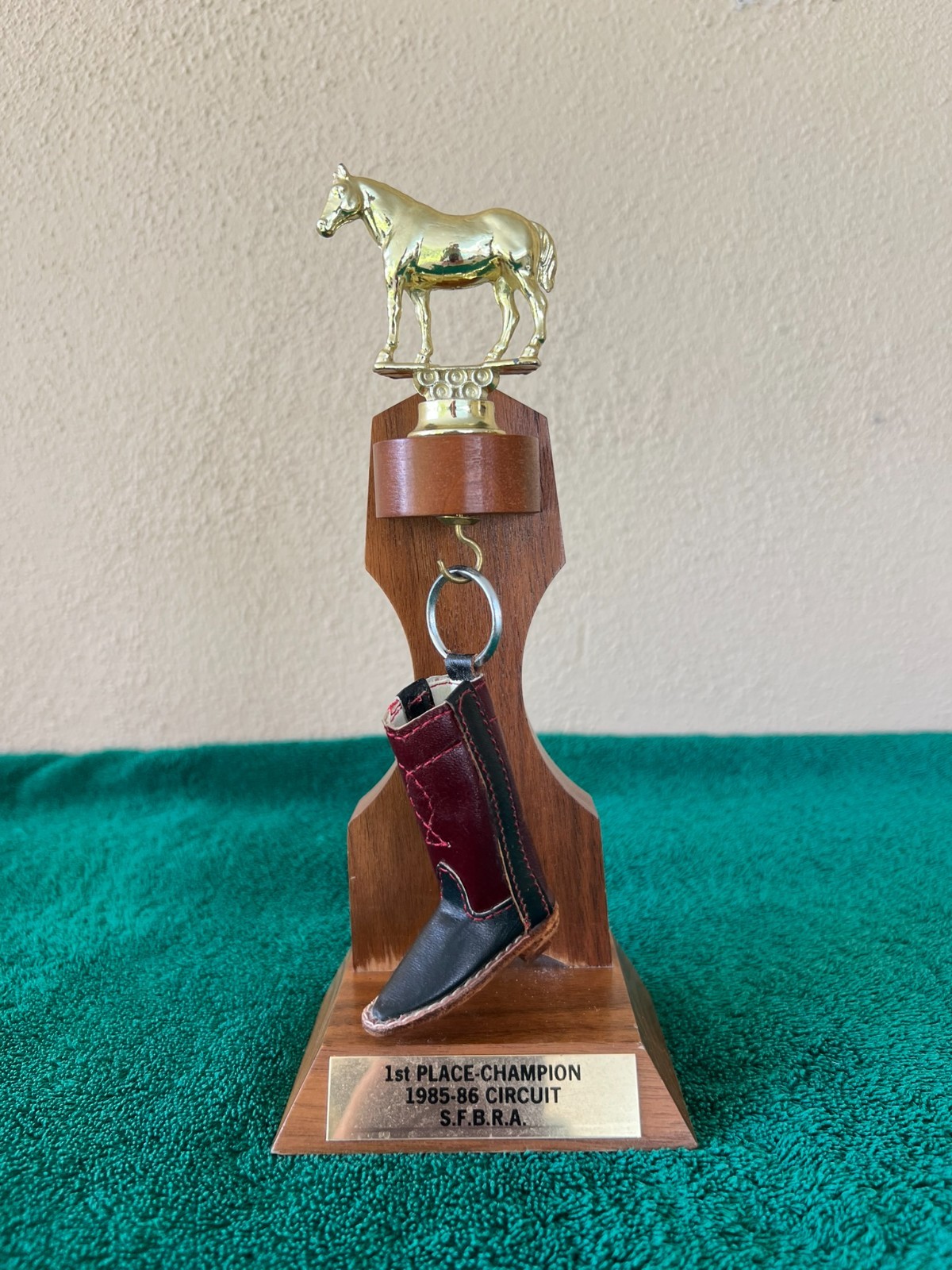 Vintage 1985-86 SFBRA Circuit Champion 1st place Horse Show Trophy Wood & Metal
