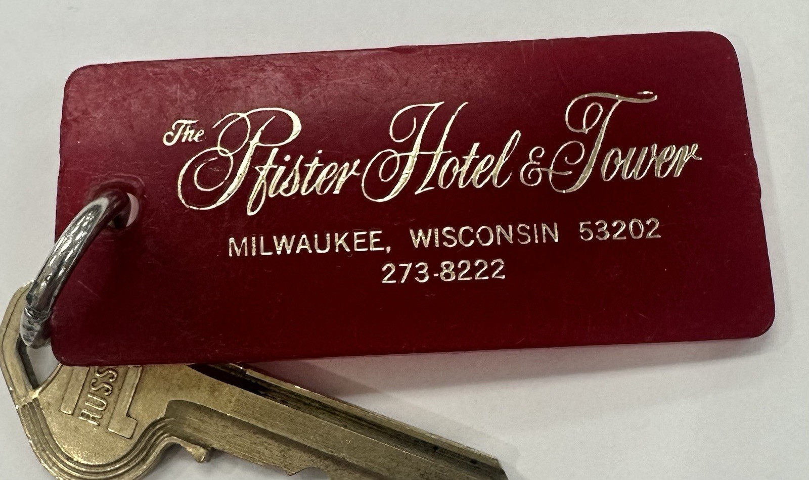 The Pfister Hotel & Tower Milwaukee, Wisconsin 53202 Burgundy Hotel Room Key Fob