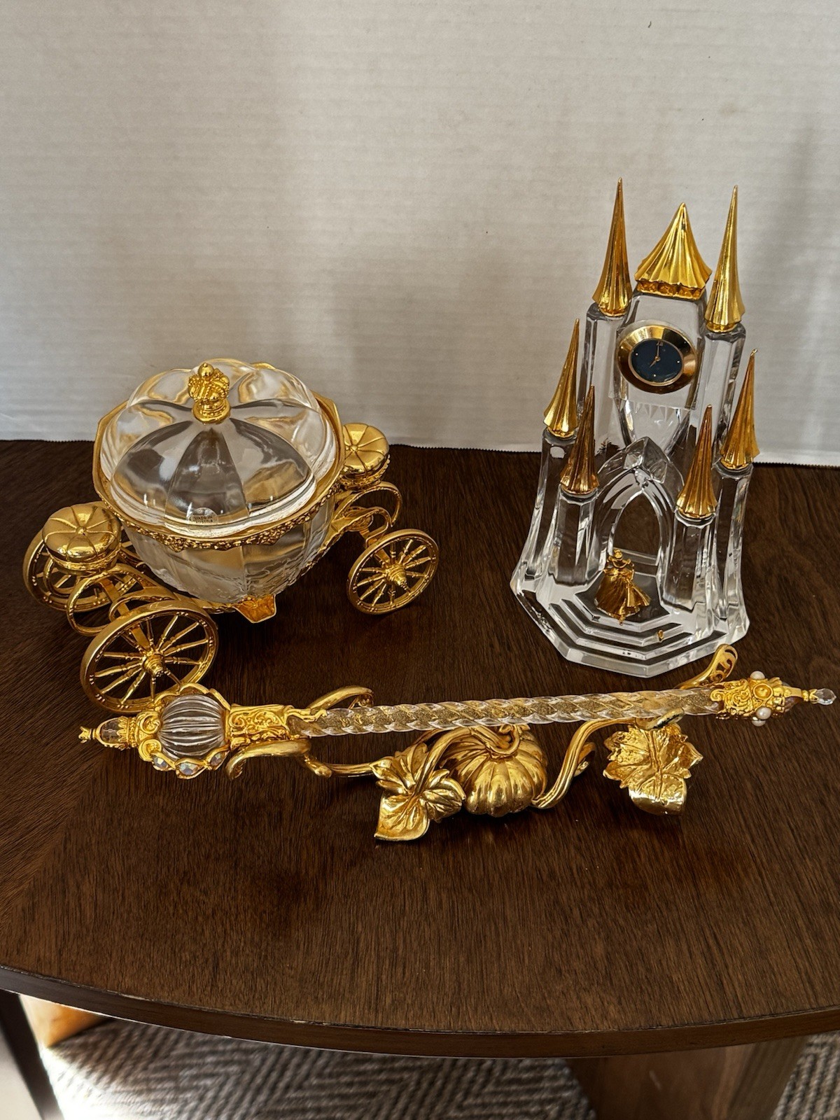 Lot 3 Franklin Mint Disney Cinderella Crystal -Clock -WandCoach Retired RARE HTF