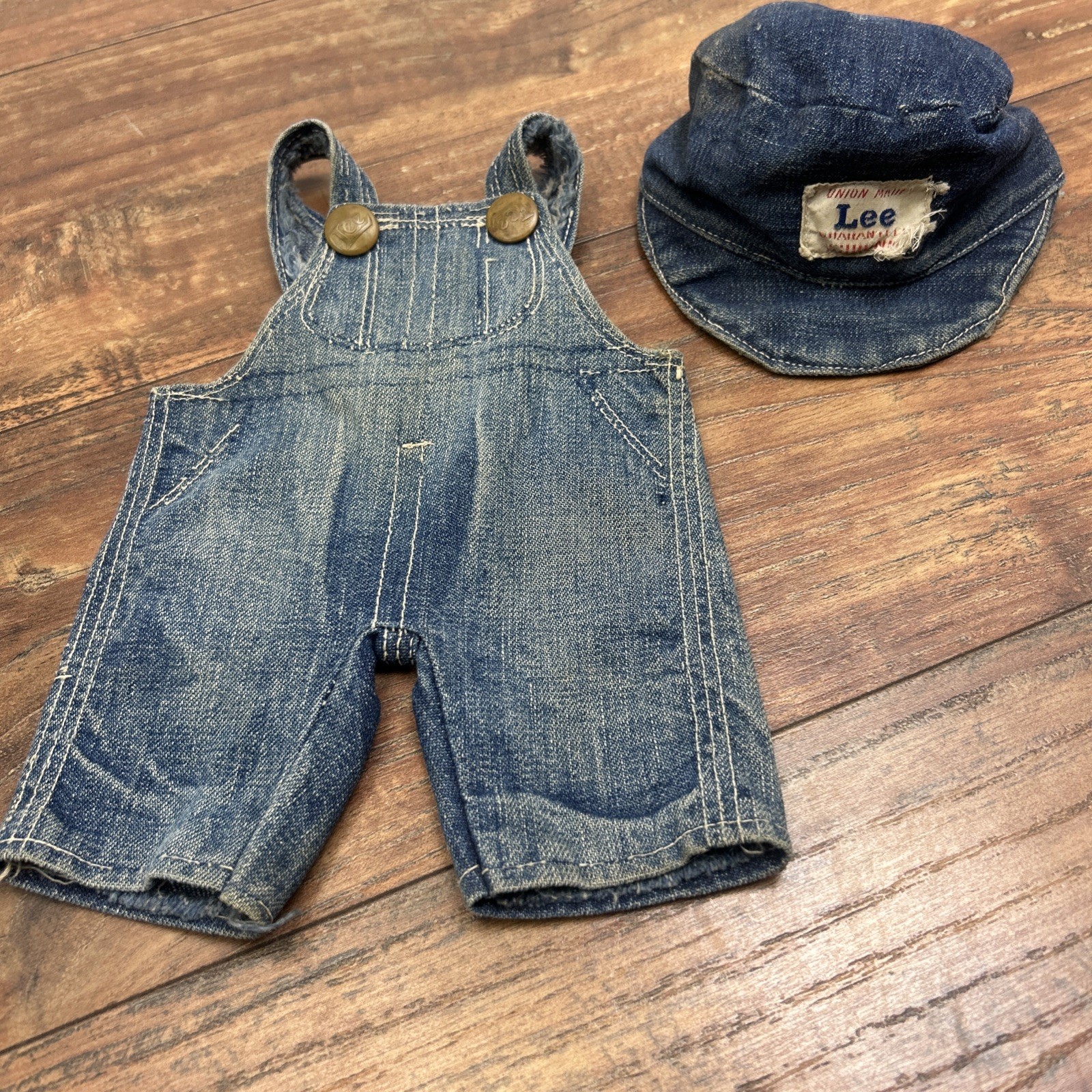 VTG Buddy Lee Doll Union Made Guaranteed Shrunk Overalls Denim Cap Hat Outfit