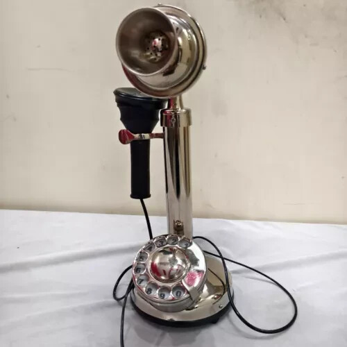 Handmade Antique Silver Finish Sold Brass Rotary Dial Home Decor Telephone Gift