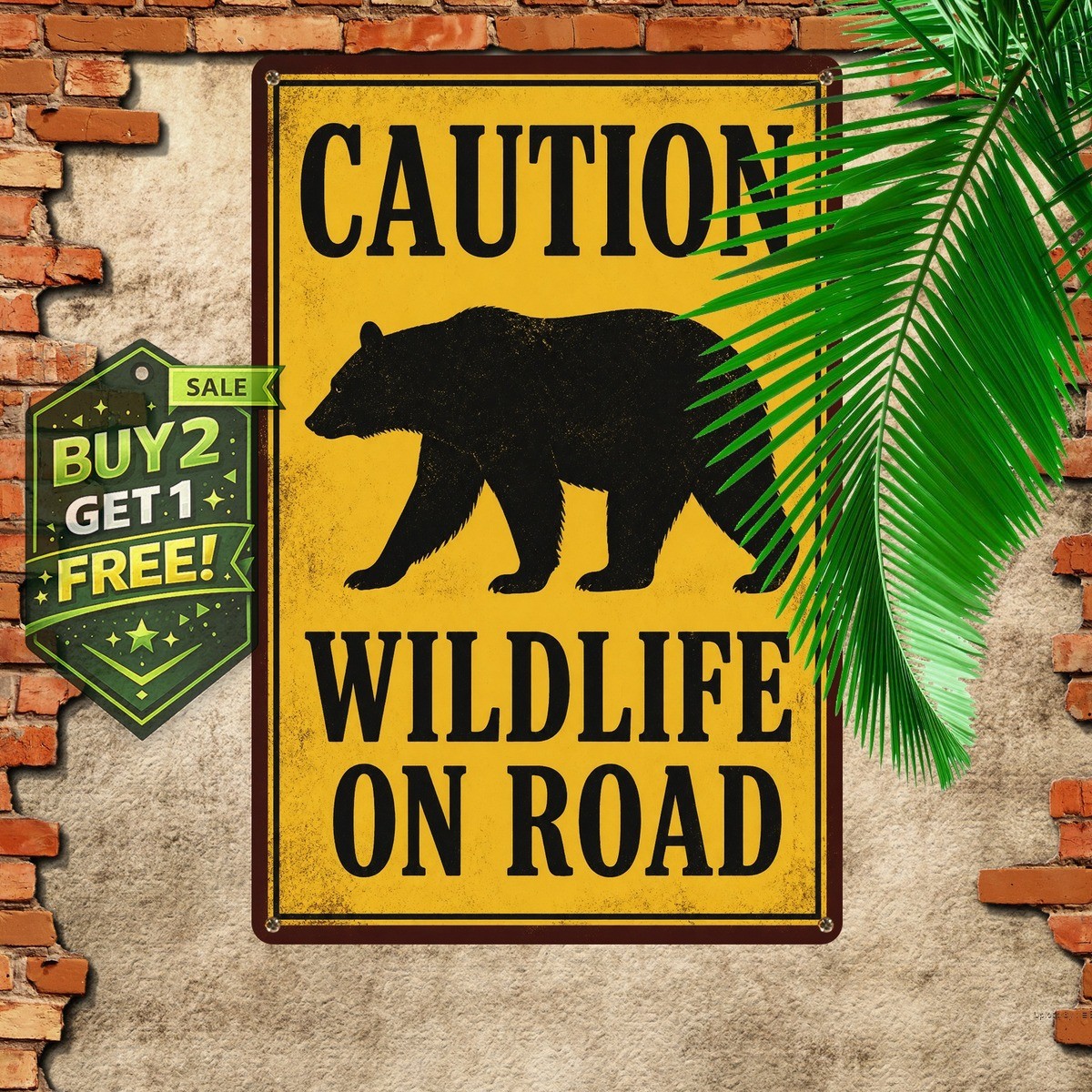 Slow Bear Crossing Metal Sign Rustic Wilderness Safety Plaque