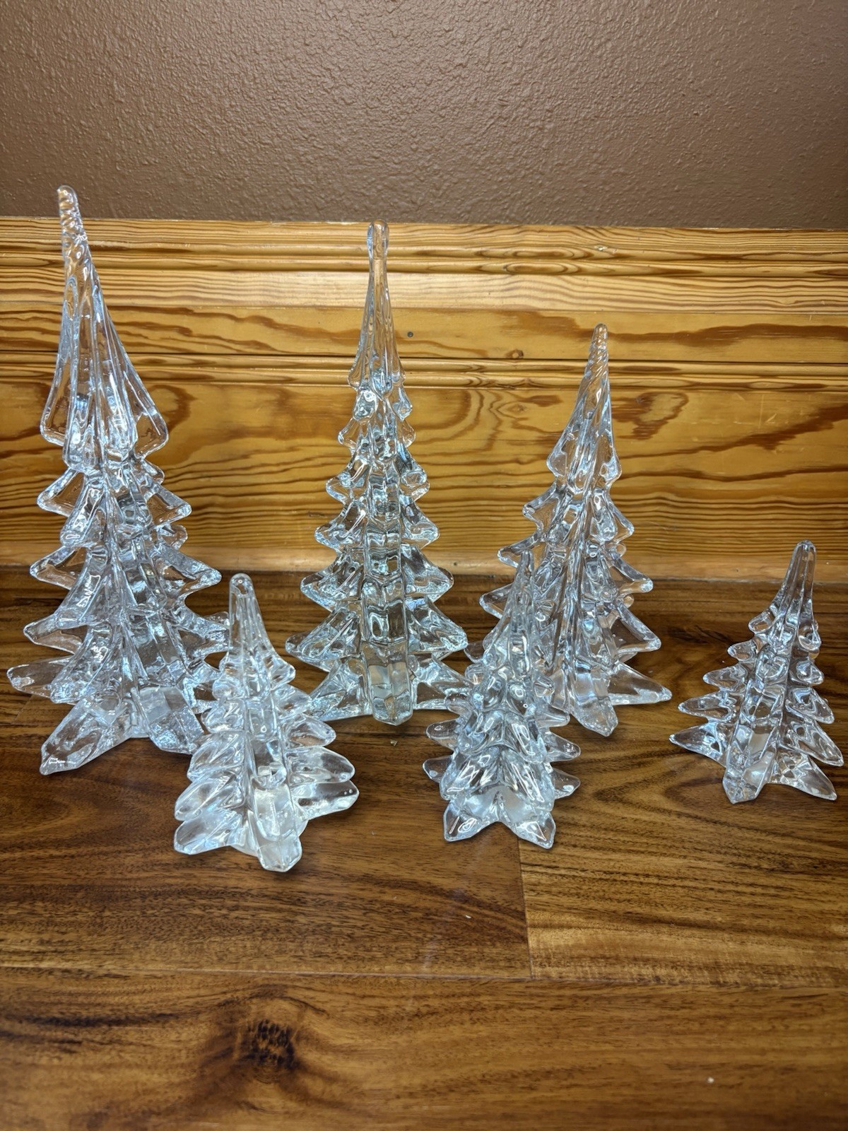 Lot Of 6 Vintage Silvestri Clear Glass Christmas Trees See Pics