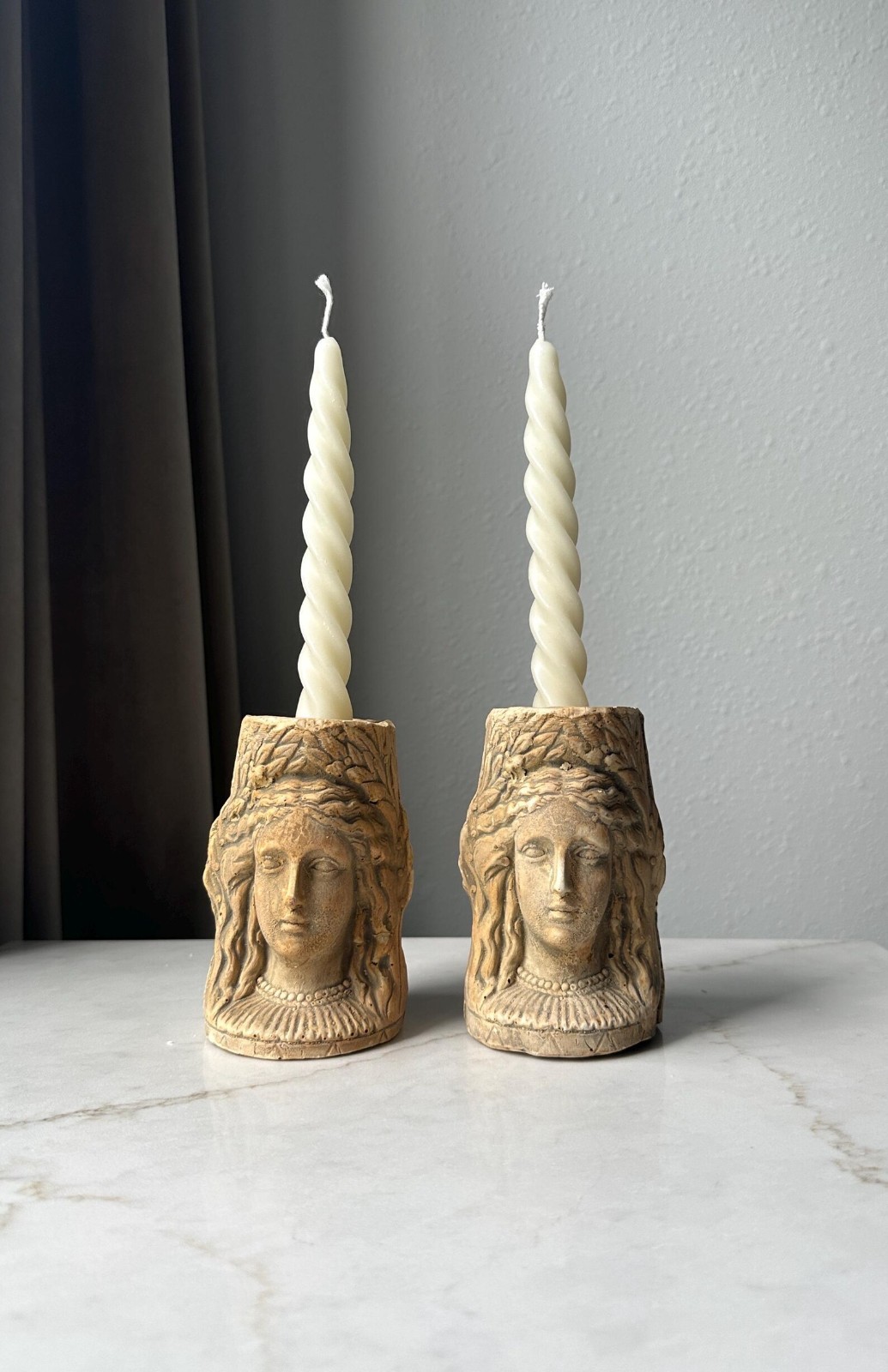 Pair Vintage HAYES PARKER Neoclassical Figural Bust Candle Holders Classical