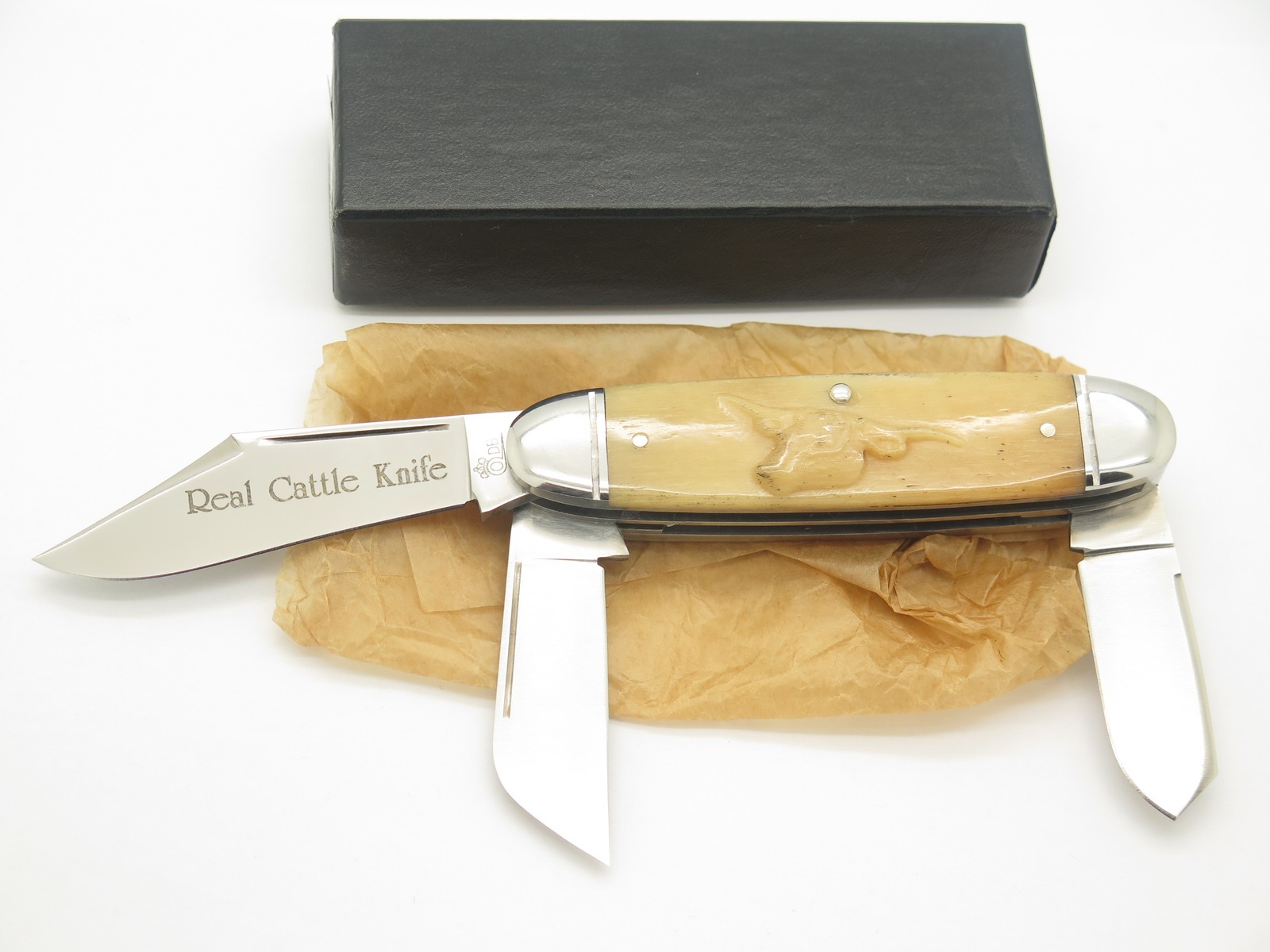 Vintage Queen Cutlery Dan Burke Cattle King Bone BG-42 Stockman Folding Knife
