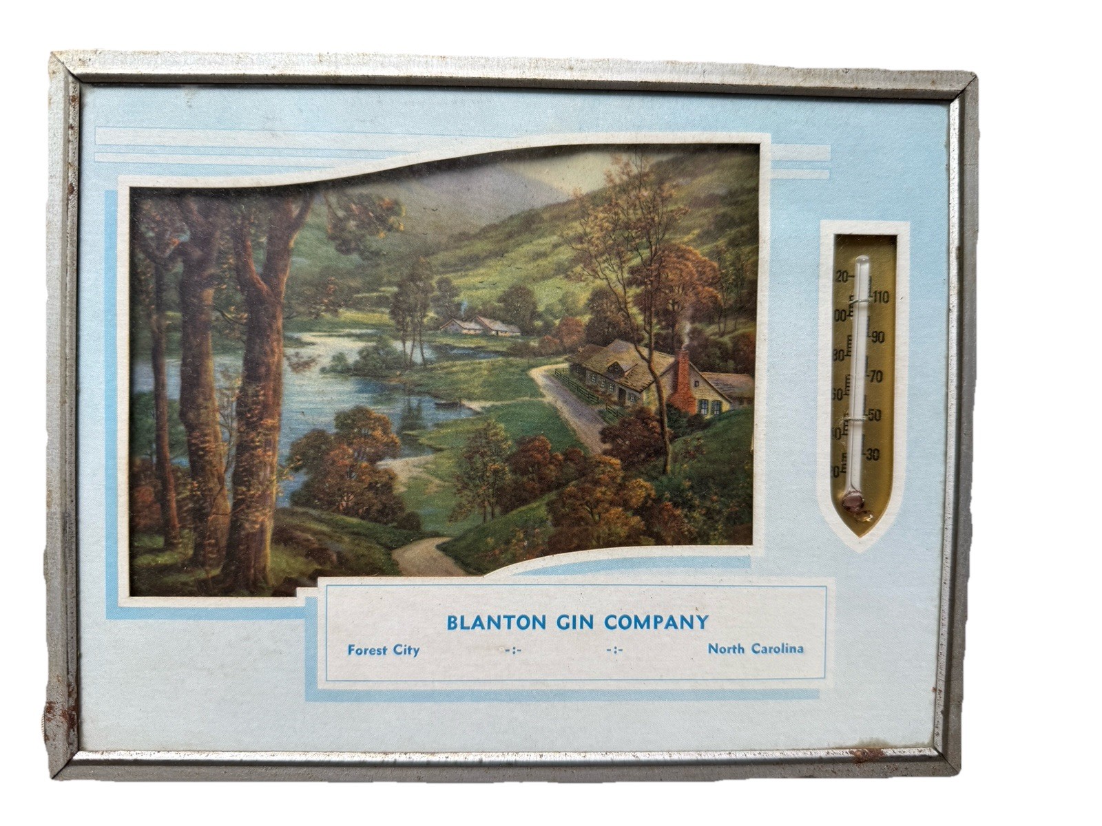 VTG 1949 Blanton Cotton Gin Co Advertising Lake Thermometer Calendar NC MCM