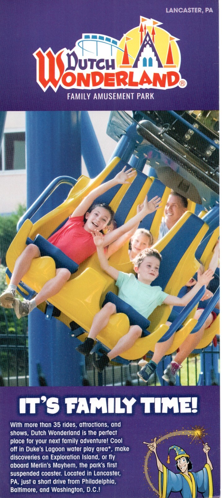 Travel Rack Card, Dutch Wonderland Lancaster PA c2019 Old Mill Stream Campground