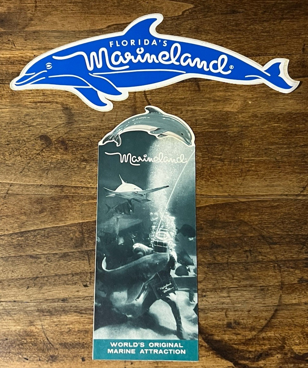 Vintage Marineland of Florida Souvenir Dolphin Sticker & Brochure *Read Notes*