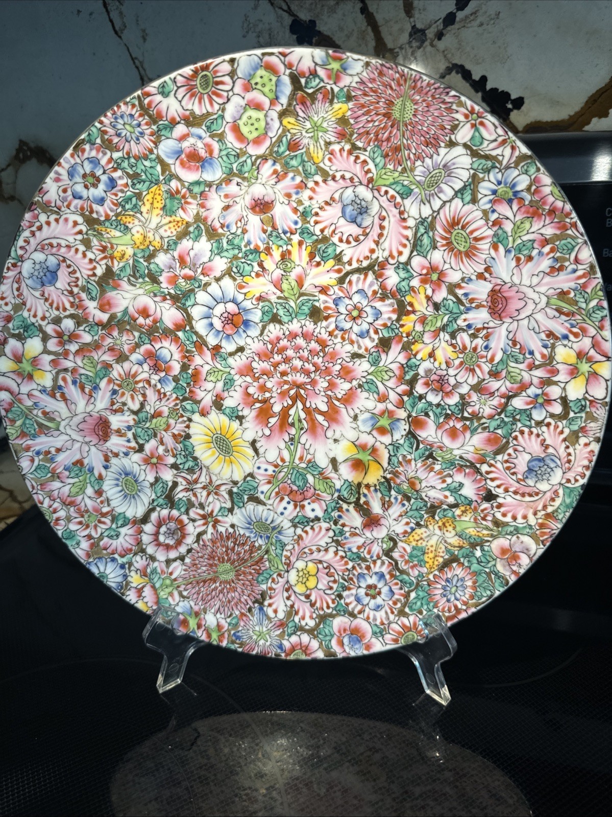 Vintage large 12”or 31cm stunning hand-painted Chinese gold millefleur charger