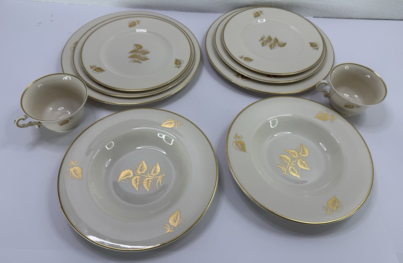 Vintage Syracuse China Roseleaf 5pc Place Setting for 2 - 10pc Gold Leaf Set