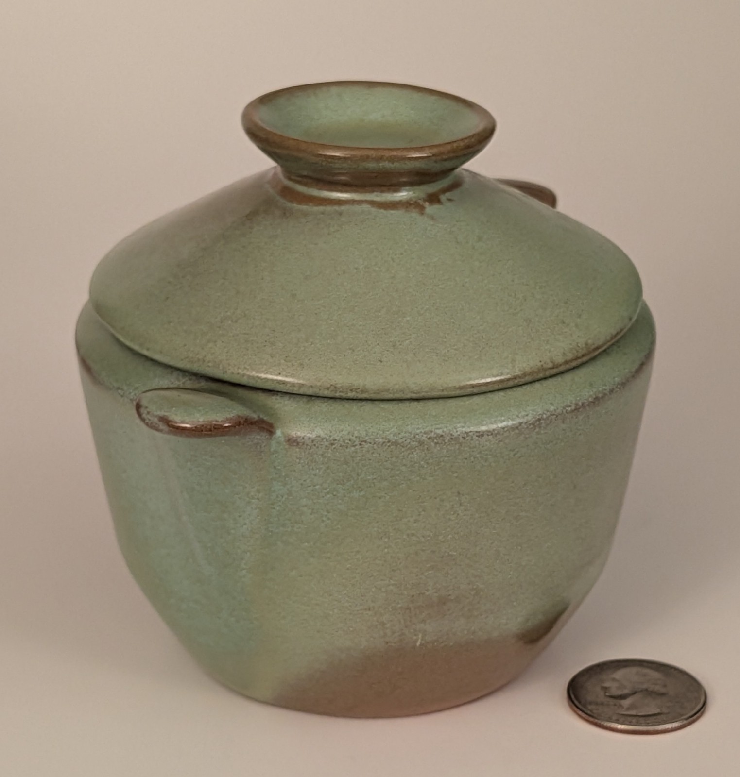 VINTAGE FRANKOMA POTTERY MINI BEAN POT SUGAR DISH PRAIRIE GREEN PLAINSMAN EUC 💚