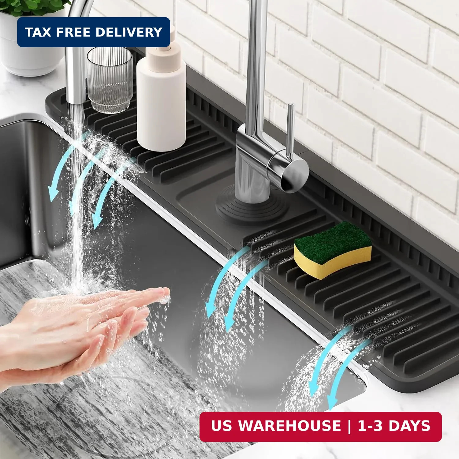 24'' Longer Faucet Mat for Kitchen Sink Splash Guard[7° Slope Fast Self-draining 24'' Longer Faucet Mat for Kitchen Sink Splash Guard[7° Slope Fast Self-draining