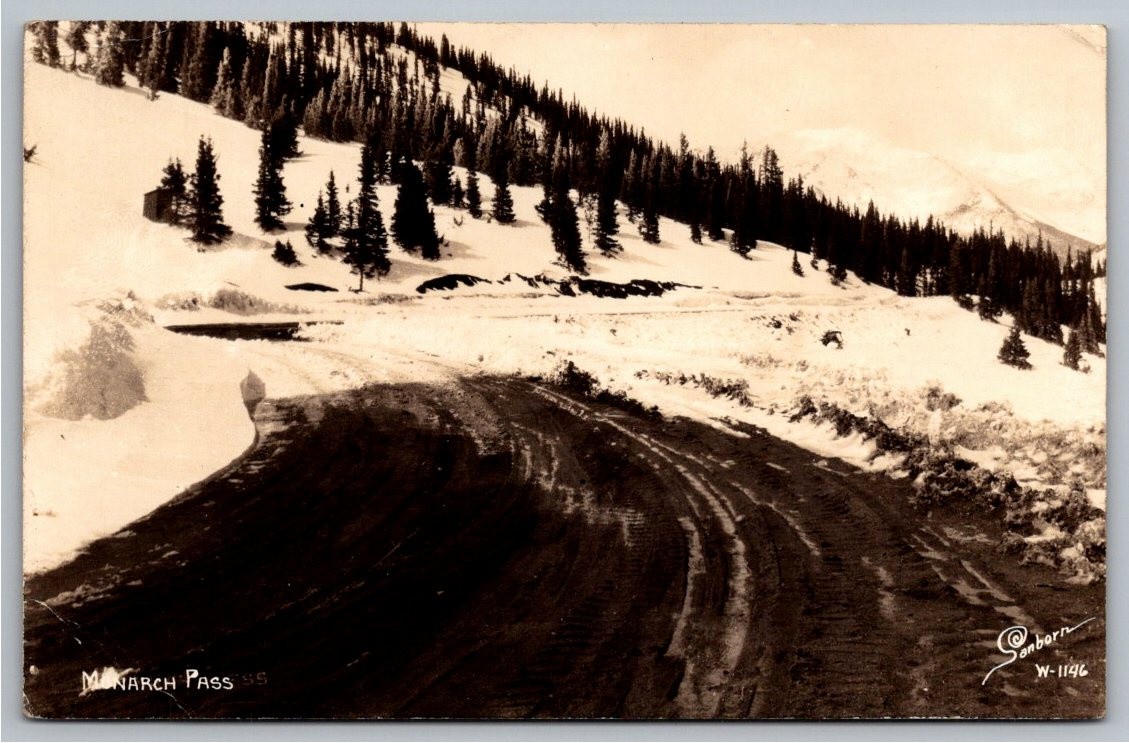 1940s Monarch Pass Winter Snow Highway Colorado Sanborn RPPC B&W Photo Postcard